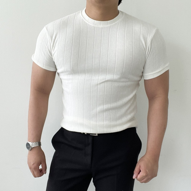 남자 머슬핏 니트 반팔 여름