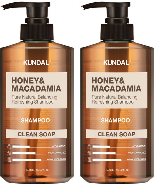 쿤달 허니 앤드 마카다미아 네이처 샴푸 클린솝향, 500ml, 2개