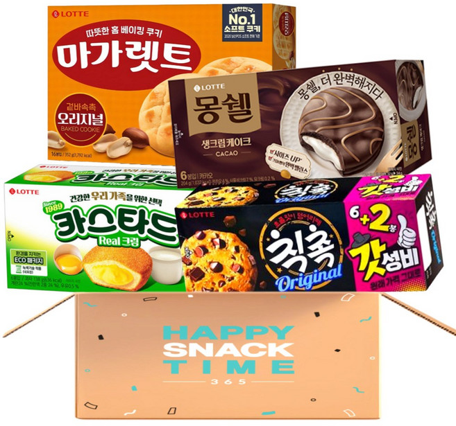 롯데제과 마가렛트 칙촉 몽쉘 생크림 사무실간식 4종세트, 1개