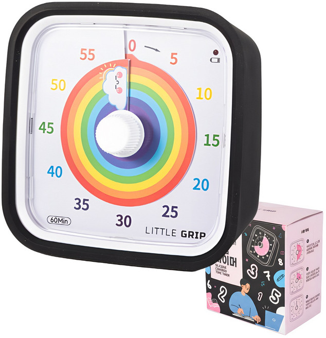 리틀그립 구글 타이머 KC 인증 무소음 공부 순공 시계 미끄럼방지 실리콘 포함, 블랙 레인보우, 1개, 블랙계열