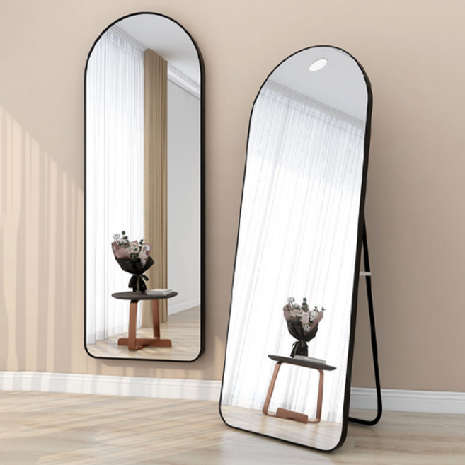 루나글램 아치형 스탠드 벽걸이 전신거울 1600x500mm, 블랙