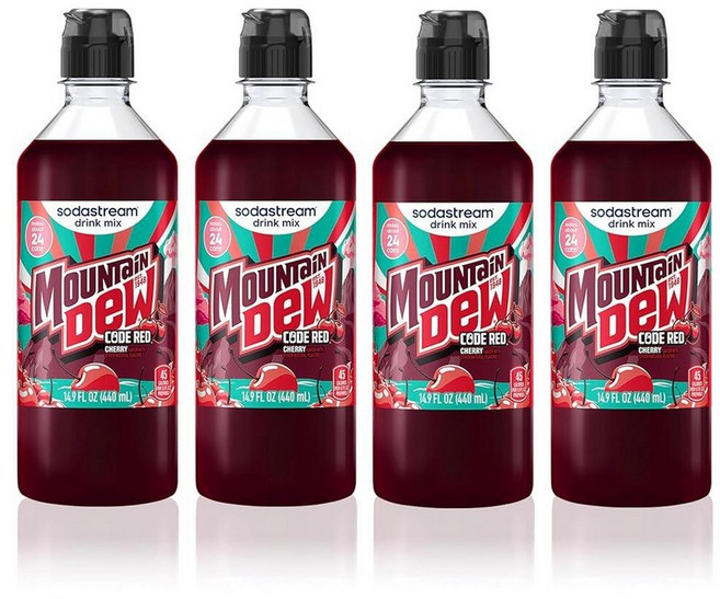 SodaStream® Mountain Dew ® 뉴 푸어 보틀 소다 드링크 믹스 44.9 ml (14.9 액량 온스) (4팩)124575, 14.9액량 온스 (4개), MTN 코드 레드 뉴 푸어, 440ml