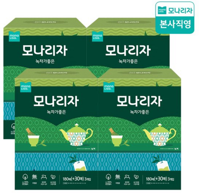 녹차가좋은 미용티슈 210매3입 4팩 (총12입) 각티슈 모나리자, 4개, 210매