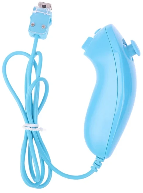 Wii U 조이스틱 게임 컨트롤러용 유선 눈차크 손으로 휘어진 핸들 게임패드 액세서리 1 개, 02 Blue