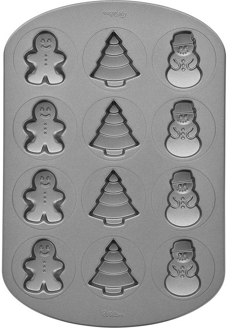 Wilton 논스틱 크리스마스쿠키팬 12구 진저브레드맨/트리/스노우맨, 1개
