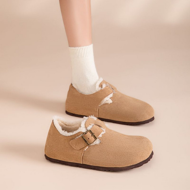 셀럽당 여 기모 추동 보온 플랫 도톰 솜신발M2356