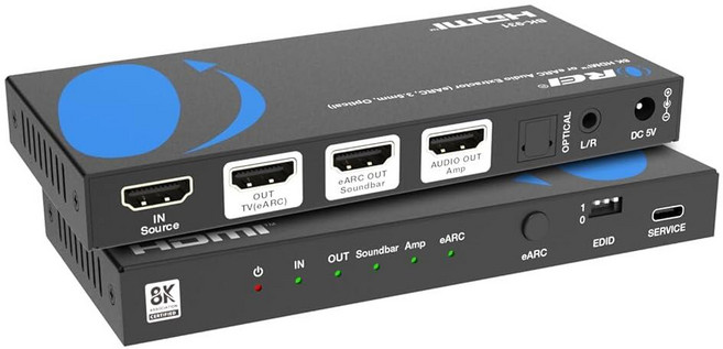 OREI eARC 4K 120Hz 오디오 추출기 컨버터 사운드바 ARC 지원 HDCP 돌비 애트모스 HDR10 디지털 DTS 패스스루 비전 소노스 스피커용 5mm BK 931