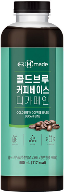 흥국 수가 콜드브루 커피베이스 디카페인 900ml, 1개, 1개, 1개입