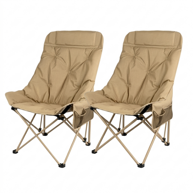 라이프리듬 1+1 쿠션 캠핑 의자 접이식 초경량 릴렉스 체어 낚시 피크닉, 2개, 베이지
