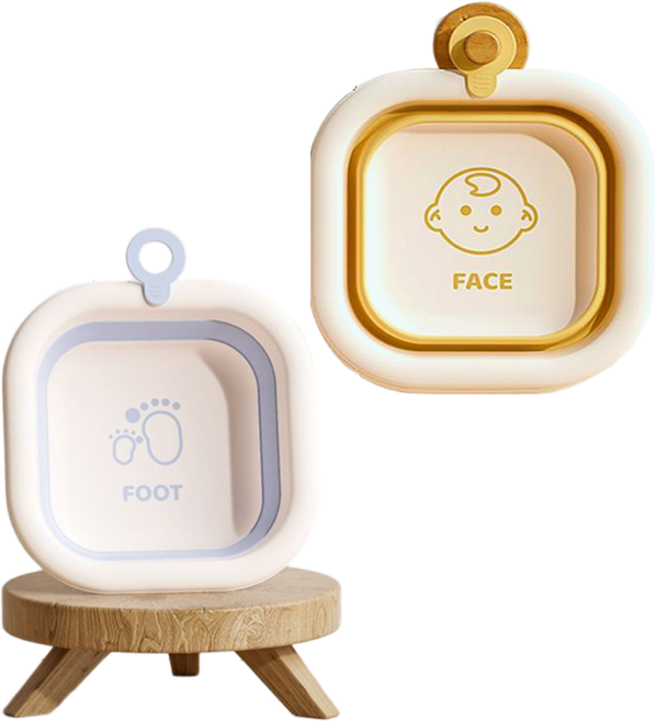 토몽 접이식 유아 세숫대야 아기 목욕 세수 다용도, 옐로우 블루, 1세트