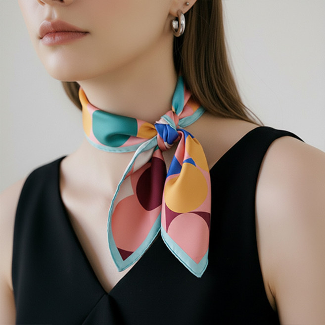 여성 고급 데일리 기하학 심플 프린팅 사각 쁘띠 스카프 F684