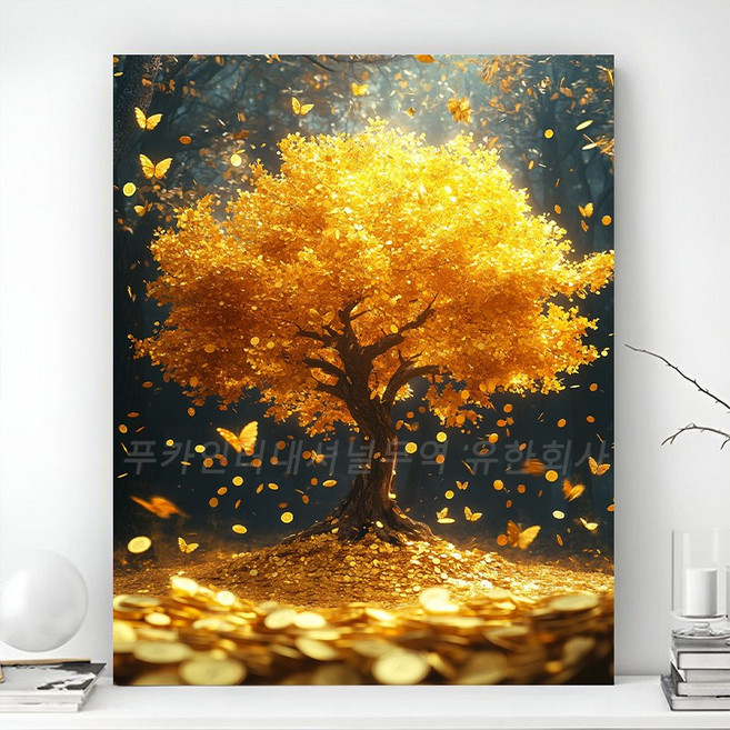 돈들어오는 보석십자수 액자 캔버스형 DIY 키트 풍경 동물 꽃식물 풍수 그림 선물용 객실 인테리어 거실 장식 수제 비즈 십자수 40x50cm, 1개, PK-16 금전수