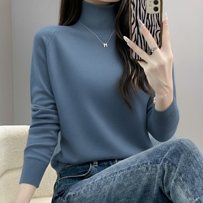 에쉬울프 여성 가을겨울 단색 목폴라 부드러운 스웨터 니트 MMA