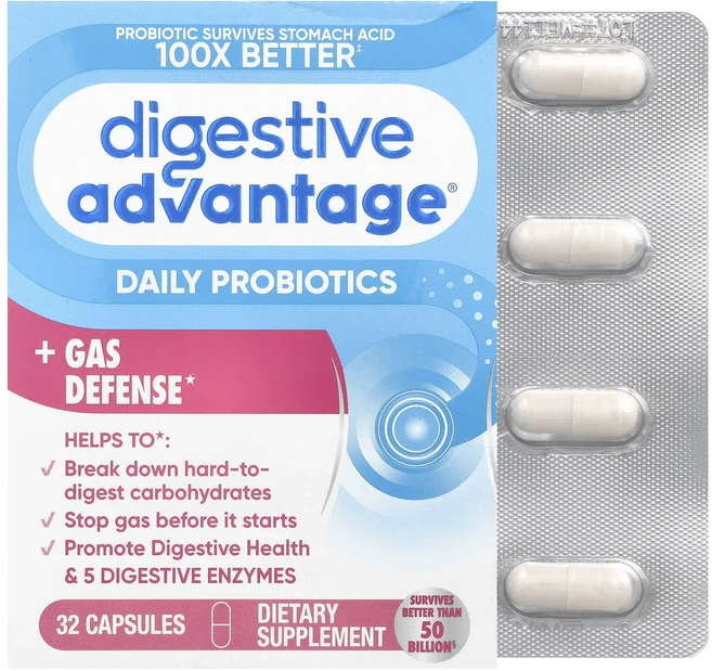 Schiff 다이제스티브 어드밴티지 데일리 프로바이오틱 플러스 가스 디펜스 캡슐 32정, 4개 - 쿠팡