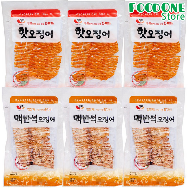 [푸드원스토어] 정화식품 맥반석오징어3개+핫오징어3개, 6개