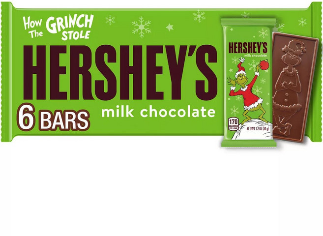 HERSHEY'S KISSES Grinch 허쉬 키세스 그린치 홀리데이 밀크 초콜릿 바 6pk, 1개, 204g