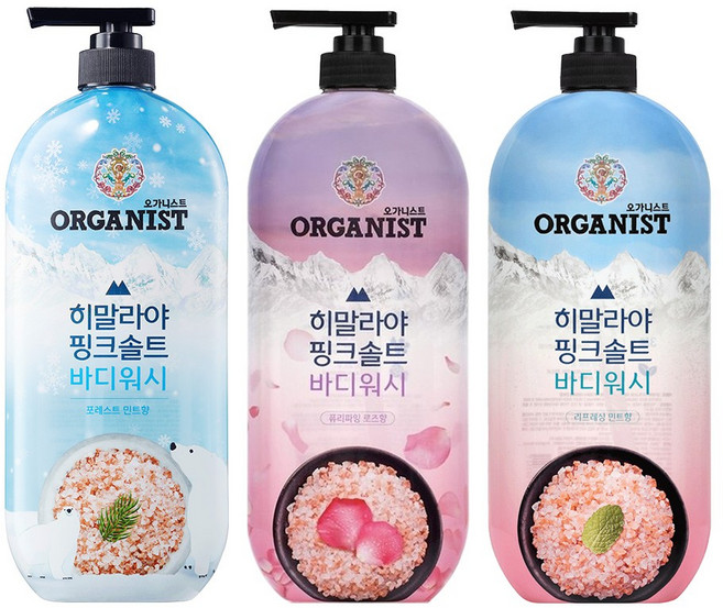 오가니스트 히말라야 핑크솔트 바디워시 900g 로즈향 + 리프레싱민트 + 포레스트 민트, 1개