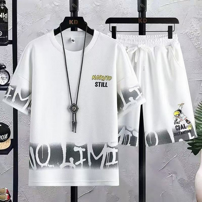 AREVI여름 남성 트레이닝복 세트 트랜드 스포티 캐주얼 오버핏 빅 사이즈 반팔티 반바지 투피스