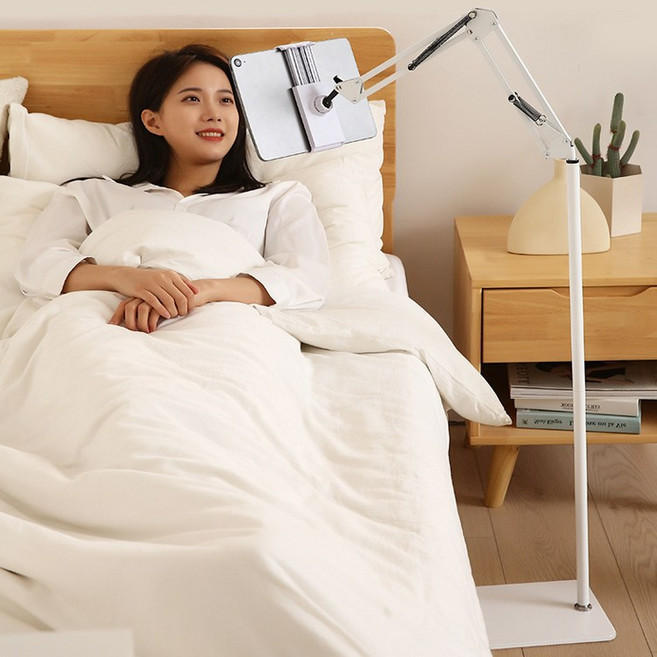 오엠티 침대 관절 자바라 175cm 스탠드 휴대폰 태블릿 아이패드 거치대, 화이트, 1개, BJ8