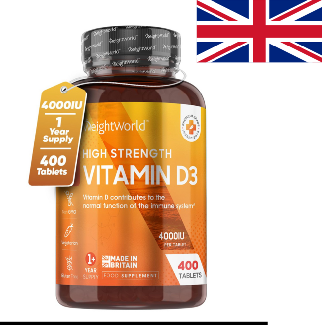 영국산 비타민 D3 4000IU 정제 뼈 근육 및 면역 체계를 위한 태양 비타민 400정1개, 1개, 400정
