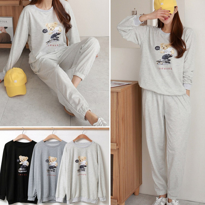 러브포텐 빅사이즈 여성 봄가을 트레이닝복세트 베어 조거 츄리닝상하세트 55~77 가능