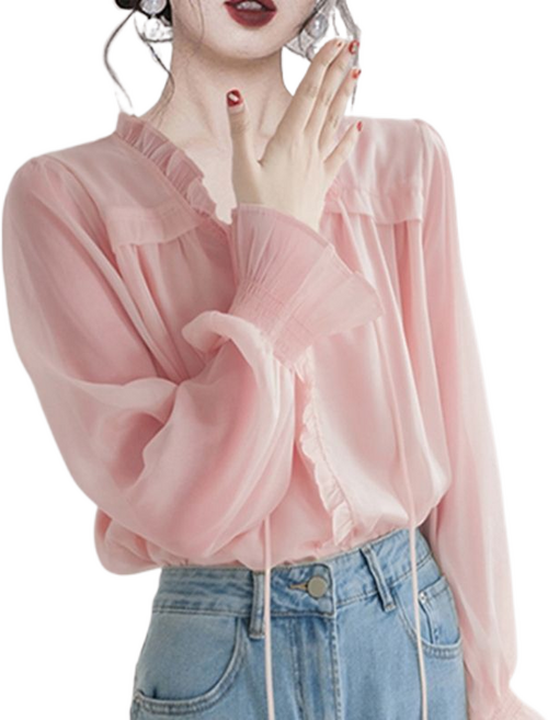 셀럽당 긴팔 쉬폰 블라우스 봄 블라우스 루즈핏 나팔 소매 상의 여AG0039