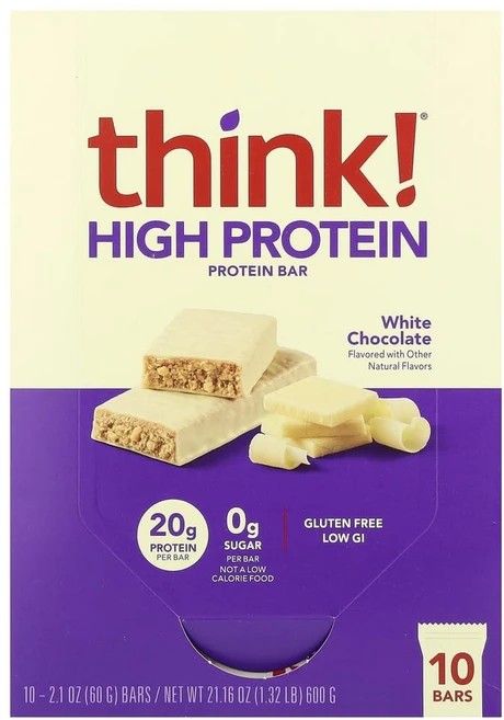 Think 하이 프로틴 바 화이트 초콜릿 10 개입 각 60 g(2.1 oz), 10개, 60g, 60g - 쿠팡