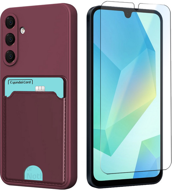 갤럭시 A16 카드 수납 카메라보호 컬러 휴대폰 케이스 + 강화유리 액정보호 필름