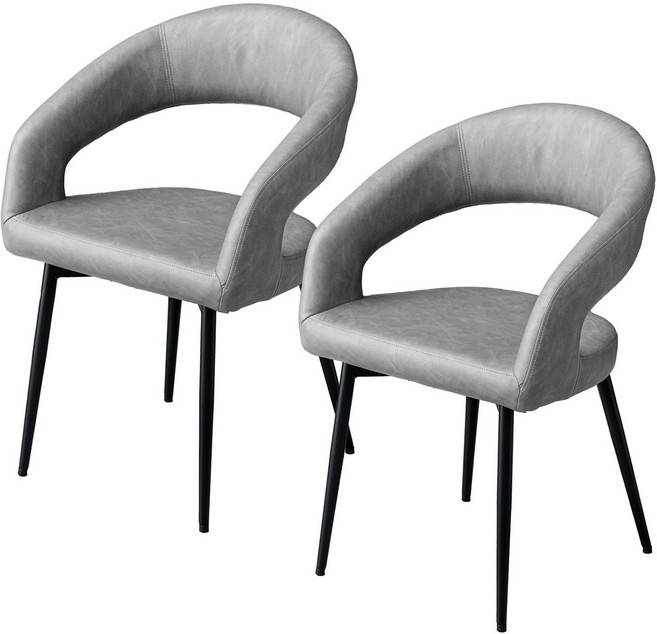 2P 식탁 가죽의자 카페 의자 2인용 식탁의자팔걸이식탁의자 식당등받이 의자 서스펜션 디자인 저녁 의자, PU 가죽/ 회색, 2개