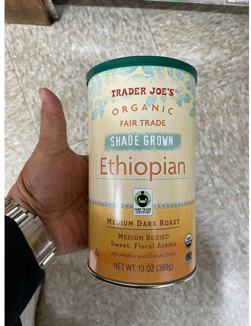 트레이더조 셰이드 그로운 에티오피아 미디엄 다크 로스트 홀빈커피 Trader Joe's Fair Trade Shade Grown Etheiopian, 1개