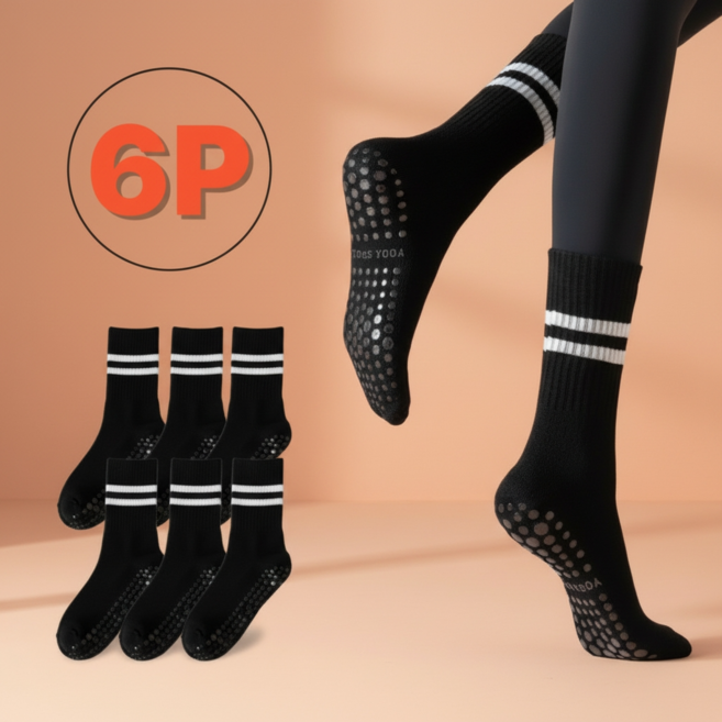 얇고 편한 여성용 논슬립 필라테스 미끄럼방지 요가 양말 6켤레