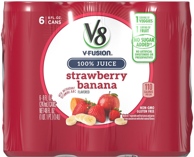 V8 딸기 바나나 8온스 캔 6개 V8 Strawberry Banana 8 Fl Oz (Pack of 6), 237ml