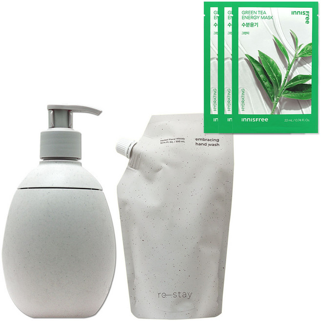 이니스프리 리스테이 임브레이싱 핸드워시 480ml(세트)+(그린티 마스크 3매 증정), 480ml