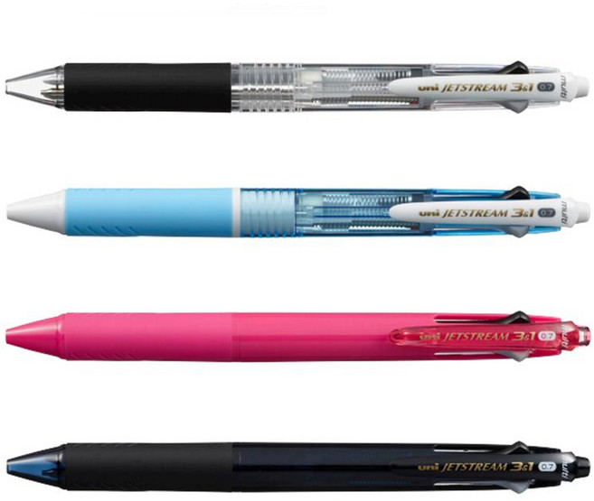 유니볼 제트스트림펜 3&1 3색유성볼펜 & 샤프(0.5mm) MSXE4-600-07 다색볼펜 멀티펜, 투명(T)