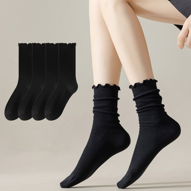 LIRICO 여성 프릴 삭스 감성 코디 중목 양말 데일리룩 포인트 루즈핏 삭스