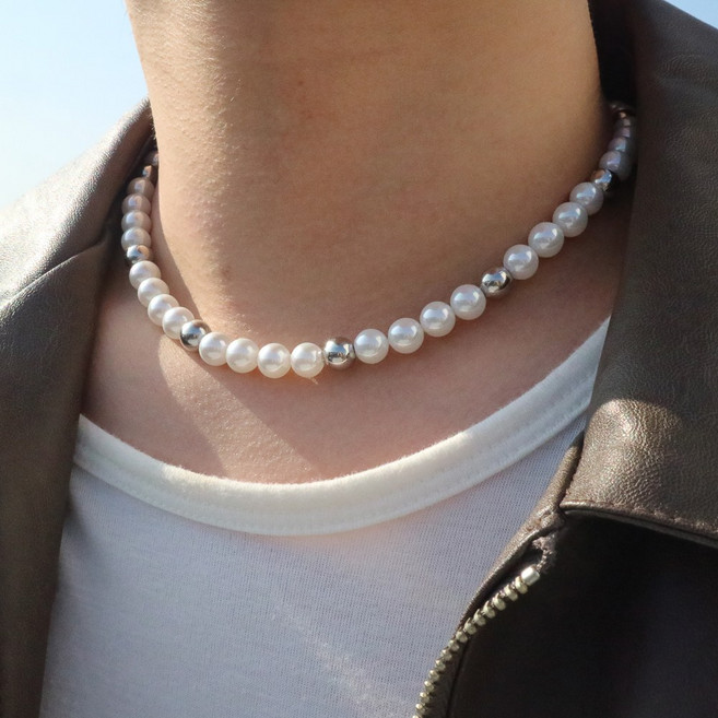 남자 진주 목걸이 구슬 써지컬 레이어드 초커 patchogue