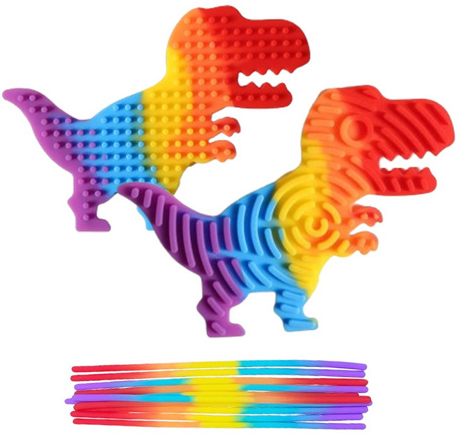 이지유 실리콘 피젯 퍼즐 어린이 손 장난감 레인보우 스트레스 해소 스트링 아트 팝잇, 2개, 컬러풀 공룡