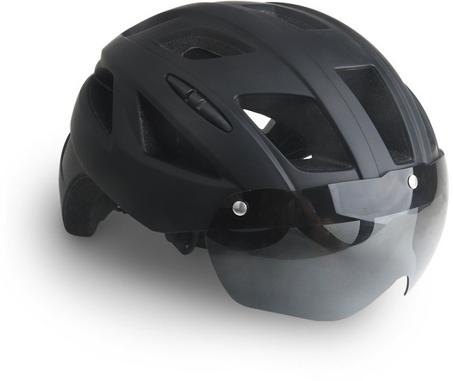 公路自行車頭盔磁吸式風鏡騎行頭盔單車頭盔男女款公路車山地車盔, 亞黑色【帶風鏡】