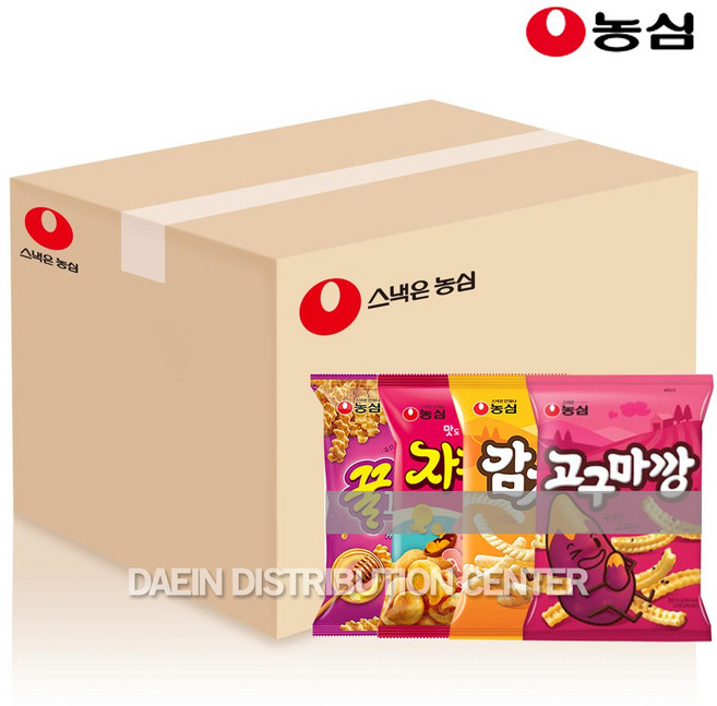 농심 인기스낵 4번들 187gX8팩(1box) 꿀꽈배기 자갈치 감자깡 고구마깡 과자 간식 봉지과자, 187g, 8개