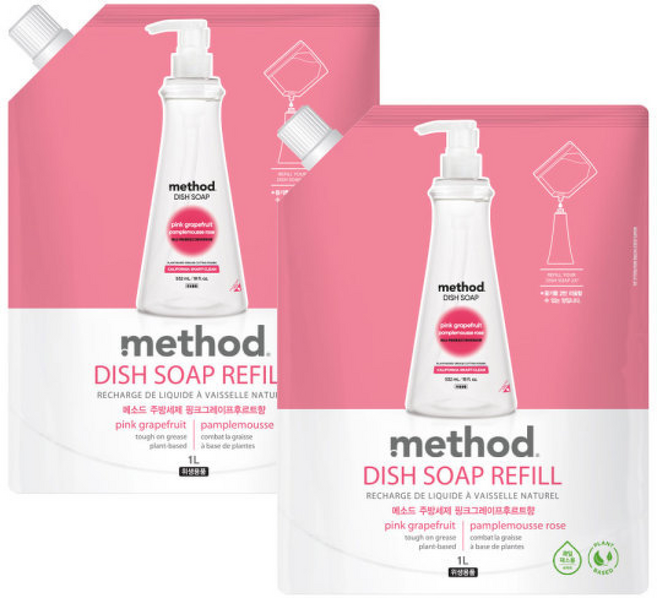 메소드 핑크그레이프 주방세제 리필 1L, 2개
