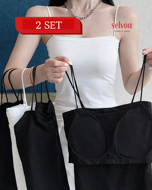 1+1 심리스 캡내장 브라탑 나시 2개 세트 여성용 슬림핏 이너웨어
