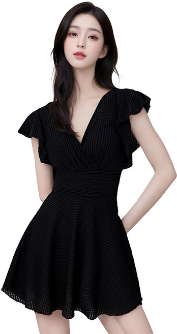 넥스오라 원피스 수영복 반팔 체형커버 모노키니 빅사이즈 치마 수영복, M