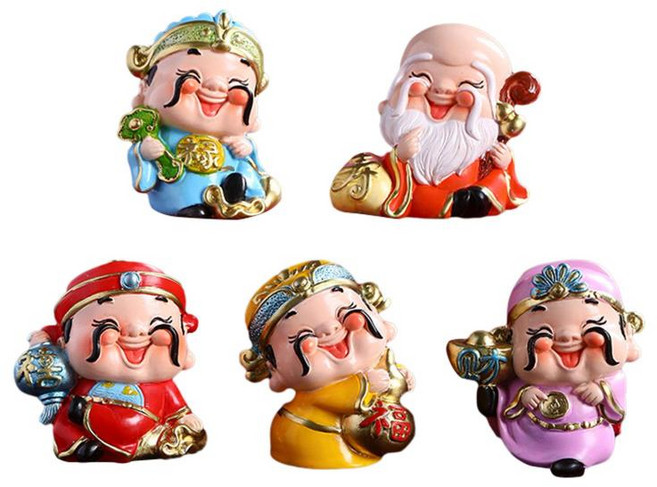 HAIMINGJUN 5x 행운의 신 인형 부유 한 동상 Fengshui 데스크탑 장식 새해 파티 캐비닛 장식 집들이 선물, 수지, 여러 가지 빛깔의