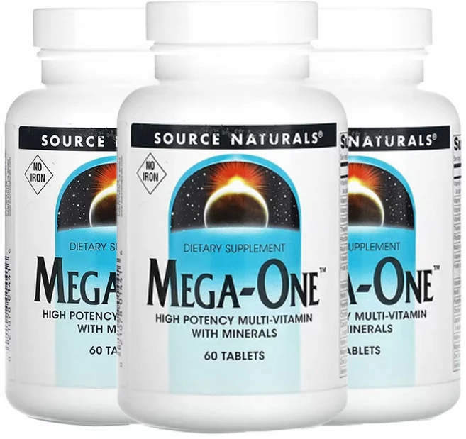 소스네츄럴스 메가 원 철분 없음 60 정, 60정, 3팩 - 쿠팡