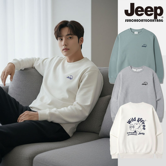 지프맨투맨 와일드 프리 베어 루즈핏 맨투맨 티셔츠 남성 여성