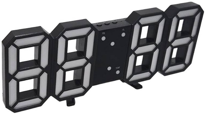 LED 3D數字鐘 靜音夜光電子鐘 工業風壁掛鐘, 3.白體紅字