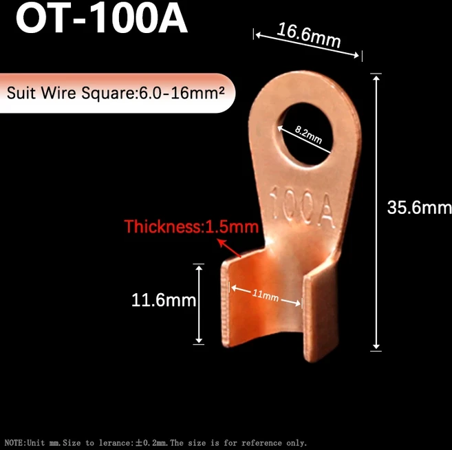 OT 시리즈 와이어 터미널 빨간색 구리 베어 코 러그 크림프 오픈 마우스 케이블 커넥터 스플라이스 100A, 05 100A, 03 10 pieces