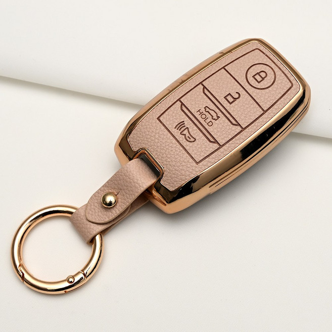 기아 올뉴 모닝 카니발 레이 호환 TPU 가죽 자동차 스마트 키 케이스 차 키홀더, 4버튼TL31, 아이보리골드