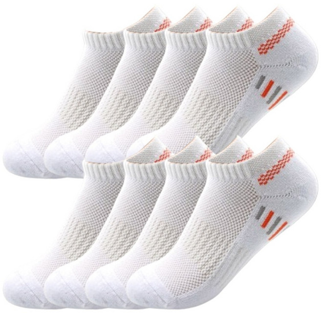 윌리엄리 여성 스포츠 도톰 발등 망사 스니커즈 양말 8족, 화이트+주황