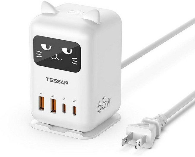 USB C 충전기 블록 PD 65W 여러 장치용 TESSAN 충전 스테이션 아이폰 17/16/15 맥북 태블릿 사무실 홈 기숙사용 4개의 포트가 있는 데스크탑 타워 1, 화이트